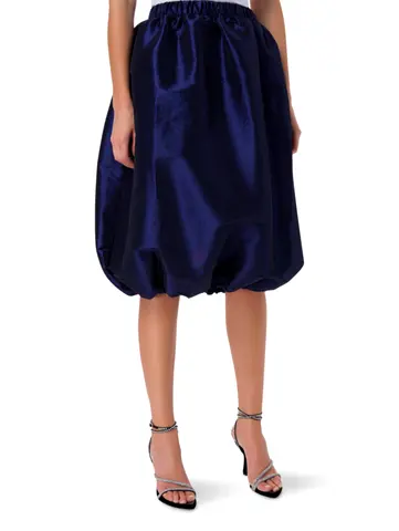 Kika Vargas Navy blue satin midi skirt with elastic waist -M excellent condition