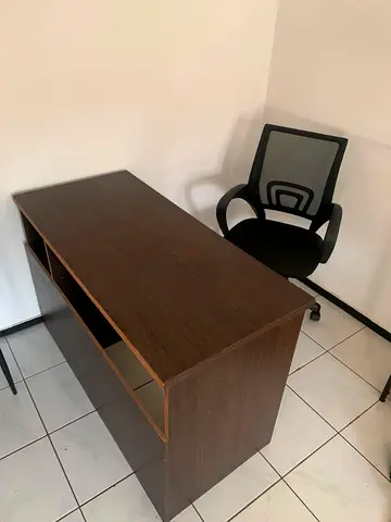 Used Wooden Office Desk with Mesh Ergonomic Chair - Good Condition