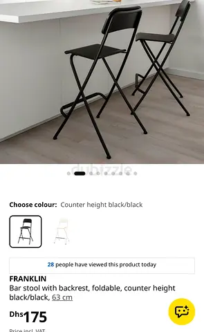 Set of 3 Franklin counter-height folding bar stools with backrest - black