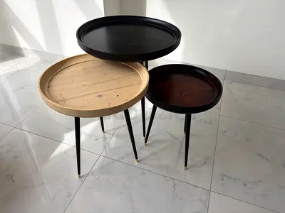 Ebarza: Set of 3 Round Nesting Side Tables with Tray Tops