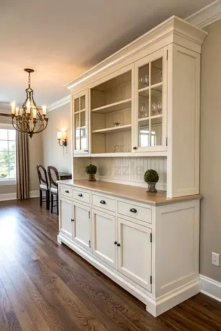 White Wooden Dining Room Hutch / Sideboard Cabinet -Storage Display