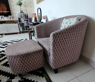 Comfortable Upholstered Armchair with Matching Ottoman - Light Brown Pattern