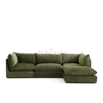 Large L-shaped Green Fabric Corner Sofa with Chaise