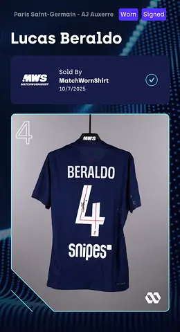 Lucas Beraldo PSG Match Worn Jersey - Signed with MWS certificate