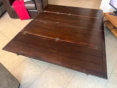 Solid Dark Wood Coffee Table / Large Folding Top