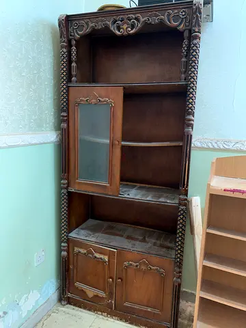 Ornate Wooden Display Cabinet and (all 100 dh )Bookcase