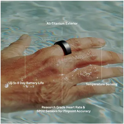 Oura Smart Health Tracking Titanium Ring with Heart Rate & SpO2 Sensors (8-day battery)