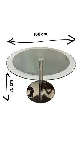 Glass Top Round Dining Table 100cm, Stainless Steel Base (75cm High)