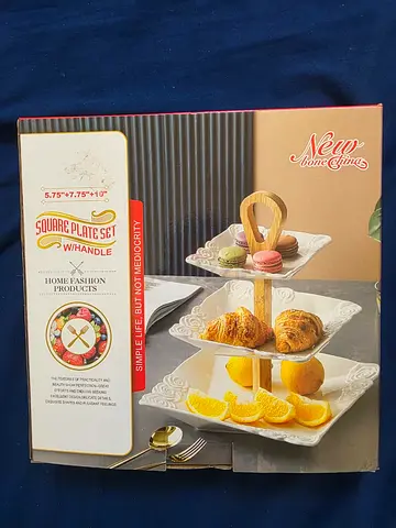 3-Tier Square Serving Plate Set (Bone China look) - New in Box