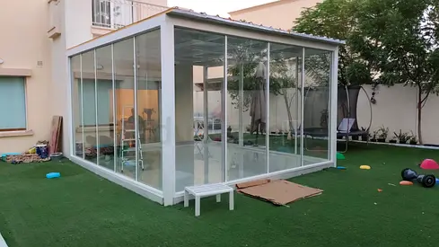 Large Glass Gazebo / Sunroom - White Aluminum Frame, Perfect for Garden