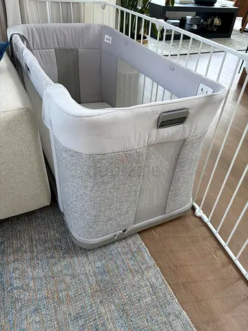 bedside bassinet / co-sleeper in light grey — gently used