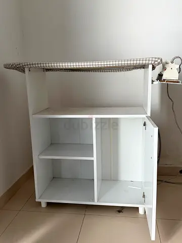 Iron stand and white storage cabinet with shelves and door. brand new bought from danube 1.5 years