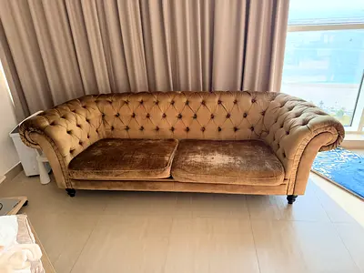 THEONE , Vintage-style tufted 3-seater sofa in brown velvet