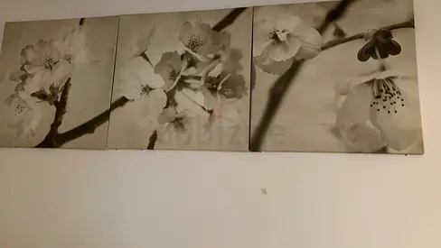 Set of 3 Floral Canvas Wall Art Panels - Neutral Cherry Blossom Design