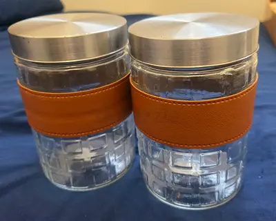 Set of 2 Glass Kitchen Storage Jars with Metal Lids