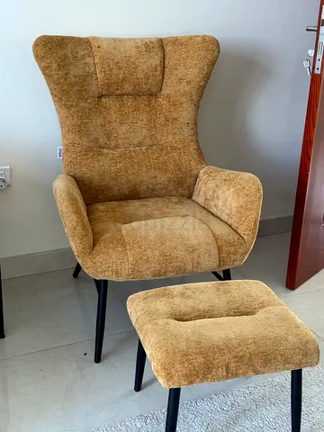 Mustard Fabric Accent Armchair & Ottoman Set