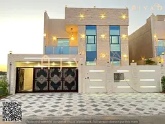 For rent: villa in Al Yasmin Ajman, 2 floors and roof, majlis and living room, 5 master bedrooms, bu
