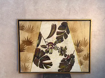 Framed Tropical Leaf Wall Art Painting - Gold Trim