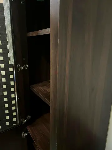 Dark Wood Tall Cabinet / Wardrobe with Shelves - Good Condition