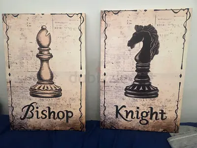 Pair of Vintage-Style Chess Piece Wall Art - Bishop & Knight
