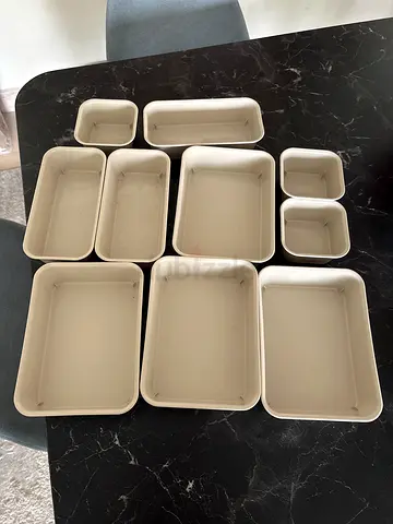 Set of 10 Beige Storage Organiser Trays — Various Sizes