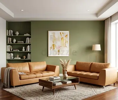 Pair of Modern Tan Leather Sofa set