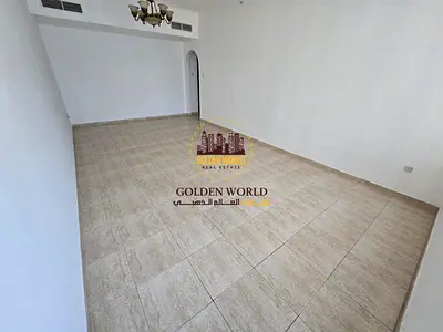 For rent in Al Taawun, 1-bedroom apartment with free AC, free parking, master bedroom, 2 bathrooms, side sea view, gym and pool. AED 43K yearly.