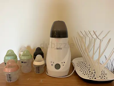 Philips Avent Bottle Warmer + Drying Rack with Assorted Baby Bottles plus toys