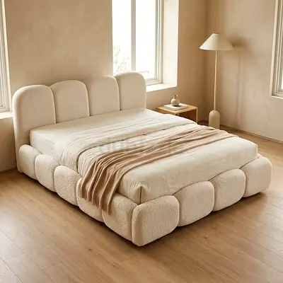 Curved Upholstered King Bed Frame in
