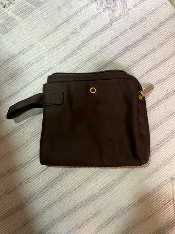 Black canvas wristlet pouch with zipper