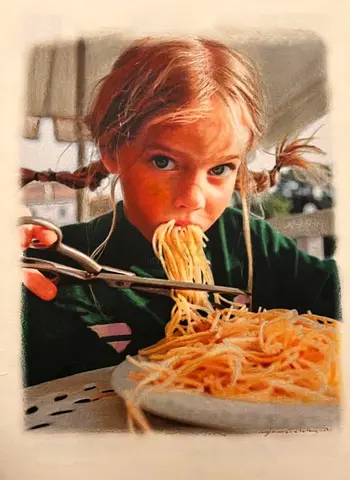 Art, handmade painting realism The Spaghetti 29.7x42 cm