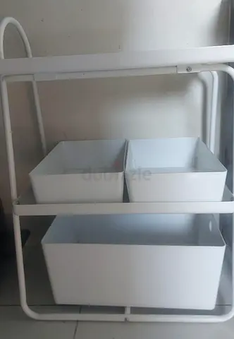 White metal 3-tier storage trolley with removable bins