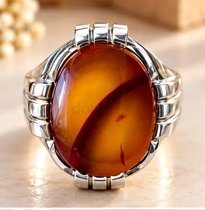 Natural Banded Yemeni Carnelian Agate Silver Ring