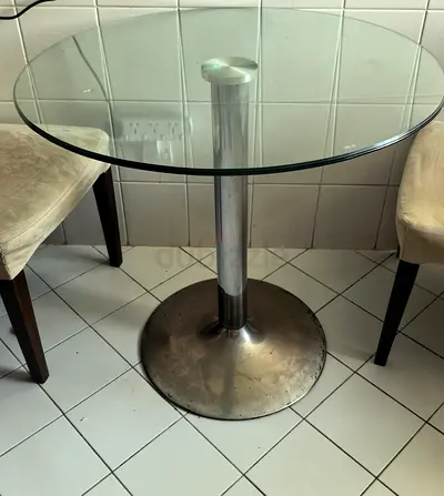 Modern Round Glass Dining/Bistro Table with 2 Upholstered Chairs