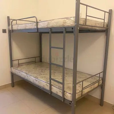 Metal Bunk Bed with Two Mattresses - Sturdy Gray Frame