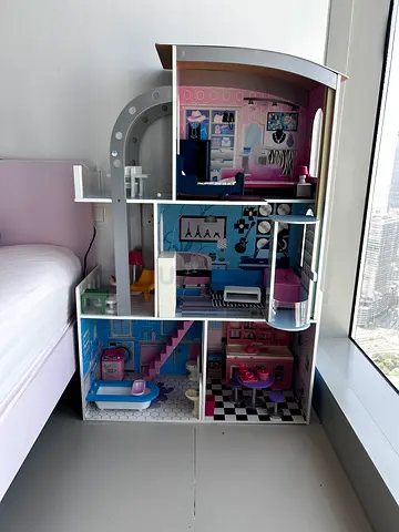 Barbie Wooden Dollhouse with Furniture - 3-Level Playset