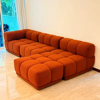 Modern Modular Orange Tufted Sectional Sofa