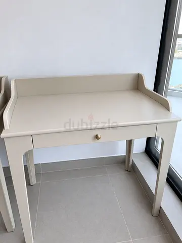 Beige Wooden Writing Desk with Single Drawer