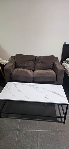 Compact 2+1-Seater Grey Fabric Sofa - Good Condition + cofee table