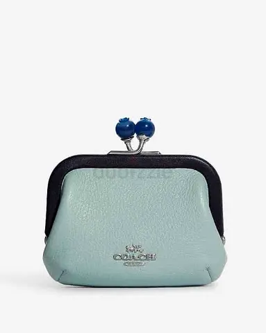 Coach Small Kisslock Leather Coin Purse - Mint/Black