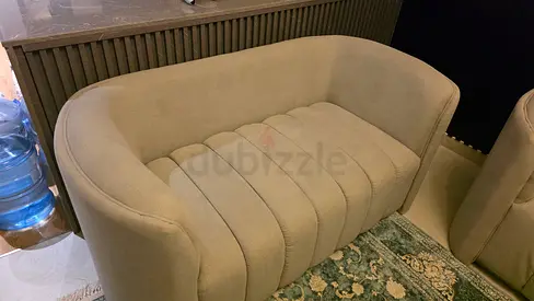 Beige 2-Seater Curved Sofa / Loveseat - Good Condition