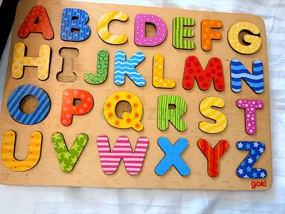 Wooden Alphabet Puzzle Board - Colorful A-Z Letters (Goki)