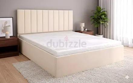 Beige Upholstered king Bed with mattress - Brand new