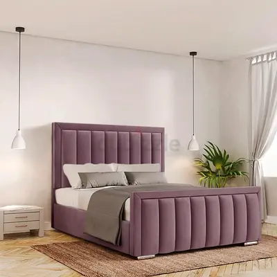 Upholstered Velvet queen Bed with Padded Headboard and Footboard - Plum