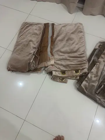 Set of Satin Eyelet Curtains - Beige/Grey, Good Condition 100 dhs a pair