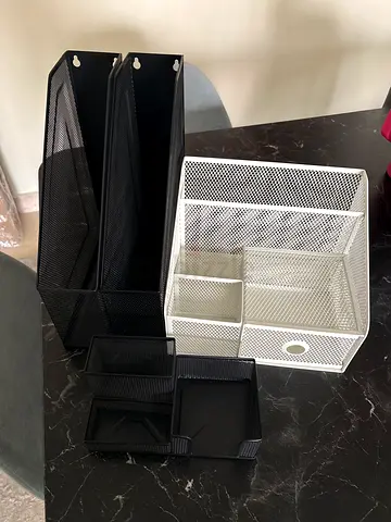 Black & White Mesh Desk Organizer Set - Magazine Holders and Accessories