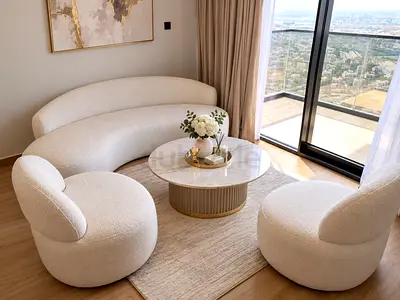 Modern Curved Bouclé Sofa Set with Two Lounge Chairs without Coffee Table
