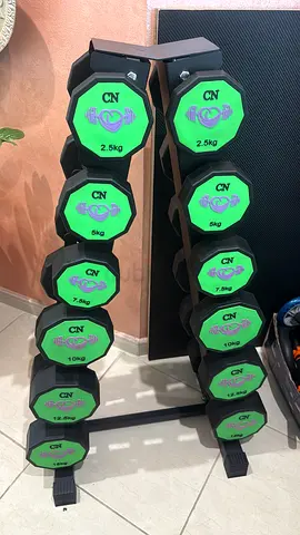 Set of Hex Dumbbells with Rack — Assorted Weights (excellent Condition)