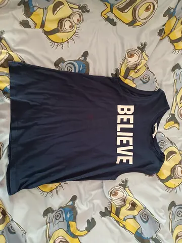 Navy sleeveless shirt with 'BELIEVE' print - casual top