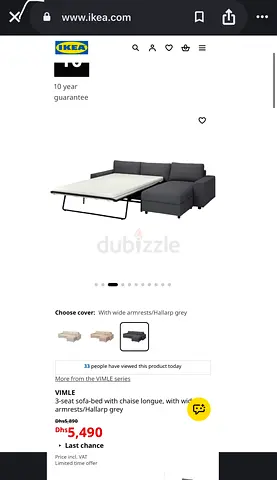 3-seat sofa-bed with chaise longue, with wide armrests